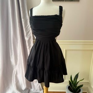 SHEIN Black Ruched Pleated Mini Sundress